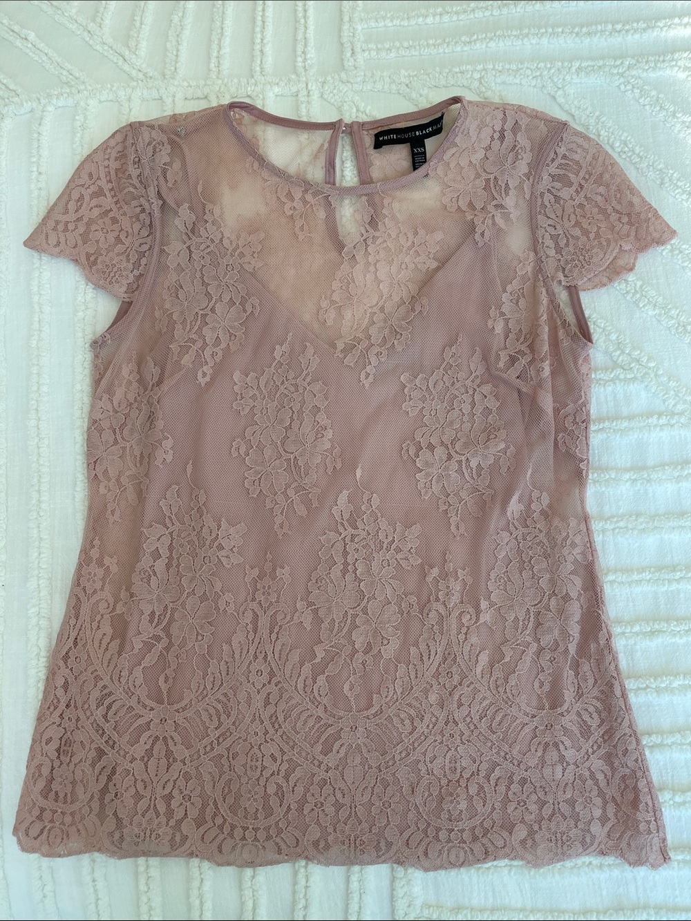 White House Black Market Mauve Lace Short Sleeve Overlay Top